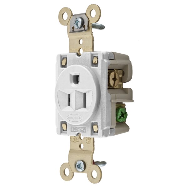 Straight Blade Receptacle, 5-15R, 15 A, 125V AC, 2 Pole, 3 Wire, Flush Mount, Grounded